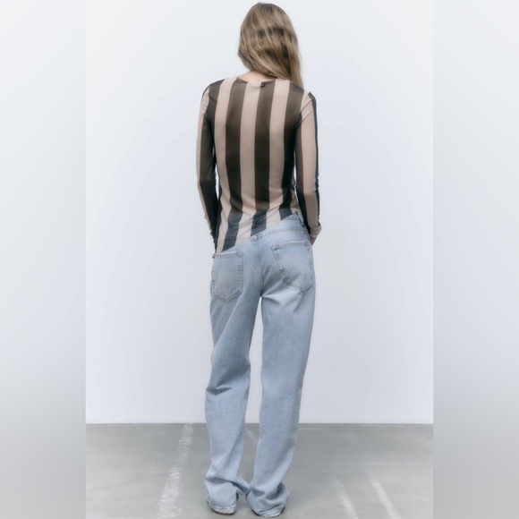 ZARA Sheer Striped Tulle Top - Picture 3 of 11